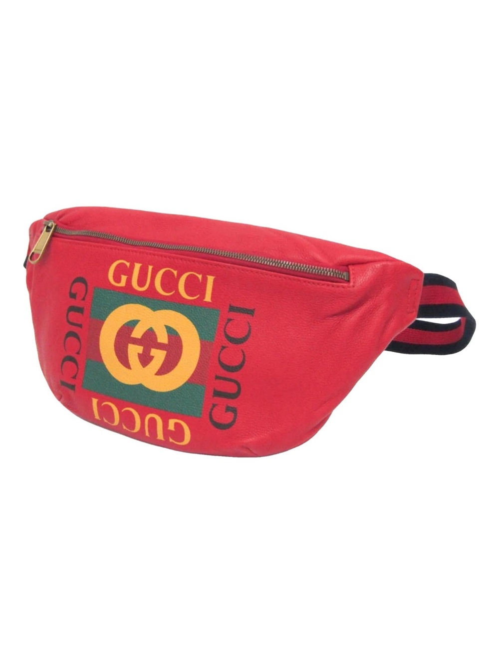 Gucci Red Logo Leather Belt Bag with Striped Strap